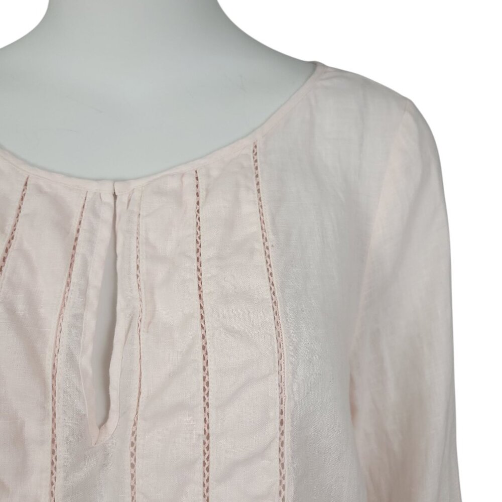 CALYPSO ST. BARTH Women Top M Pink Linen Long Sleeve Sheer Keyhole Casual - Picture 3 of 8